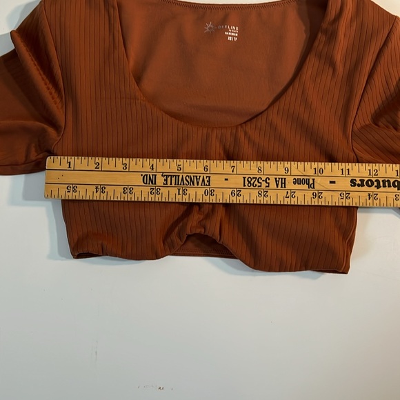 Offline women's XS Burnt Orange, ribbed, long-sleeve crop top w/ square neckline - Picture 6 of 7